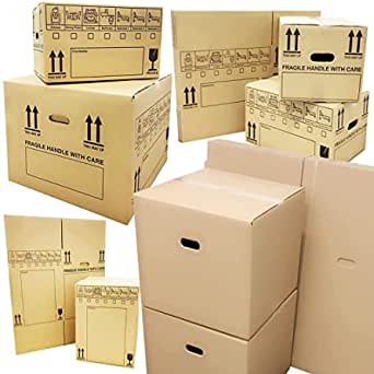 Pack of 15 Ultimate Packing Moving House Box Kit Various Sizes with Fragile Tape