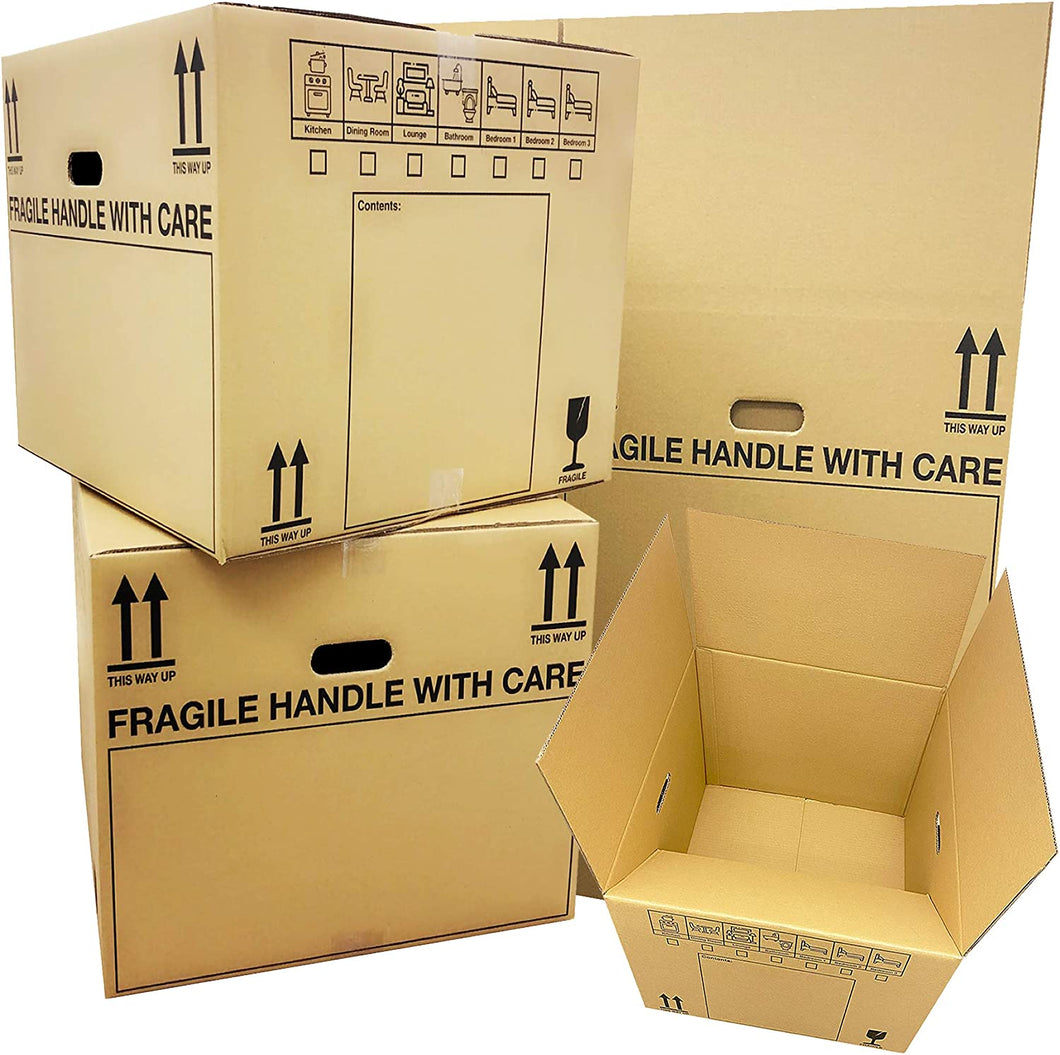 Pack of 20 Extra Large and Large Moving House Cardboard Boxes with Fragile Tape
